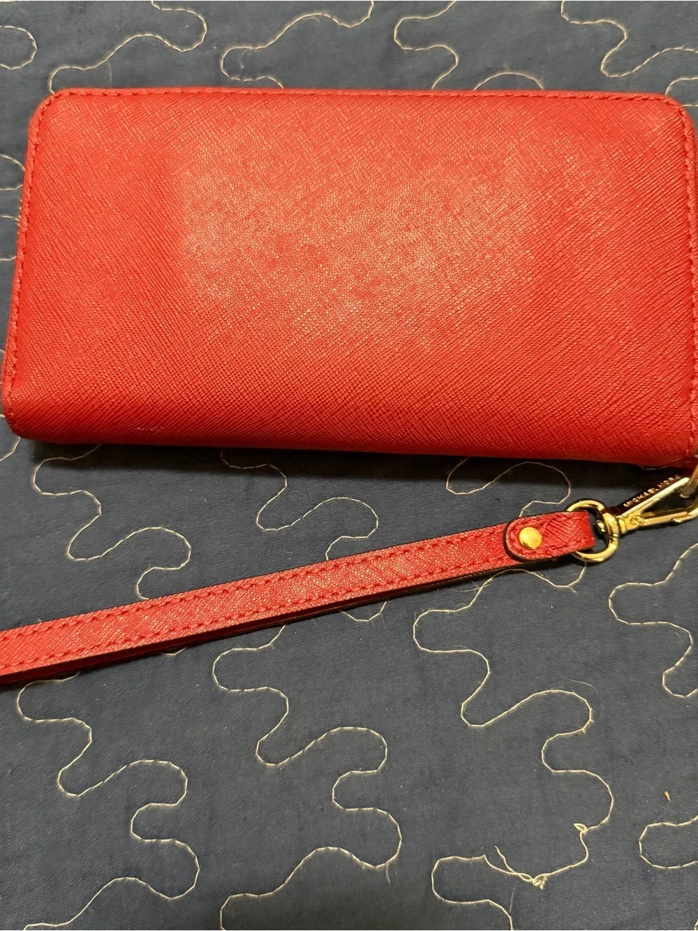 Michael Kors Red Saffiano Zip Wallet with Gold Hardware